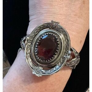 Whiting & Davis Victorian Style Bracelet Silver w/ Purple Glass Stone
